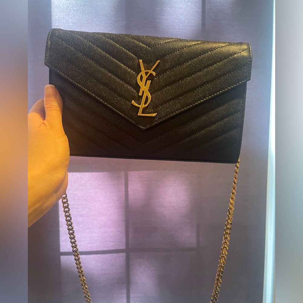 Yves Saint Laurent Black Clutch with Gold Chain - Picture 10 of 14
